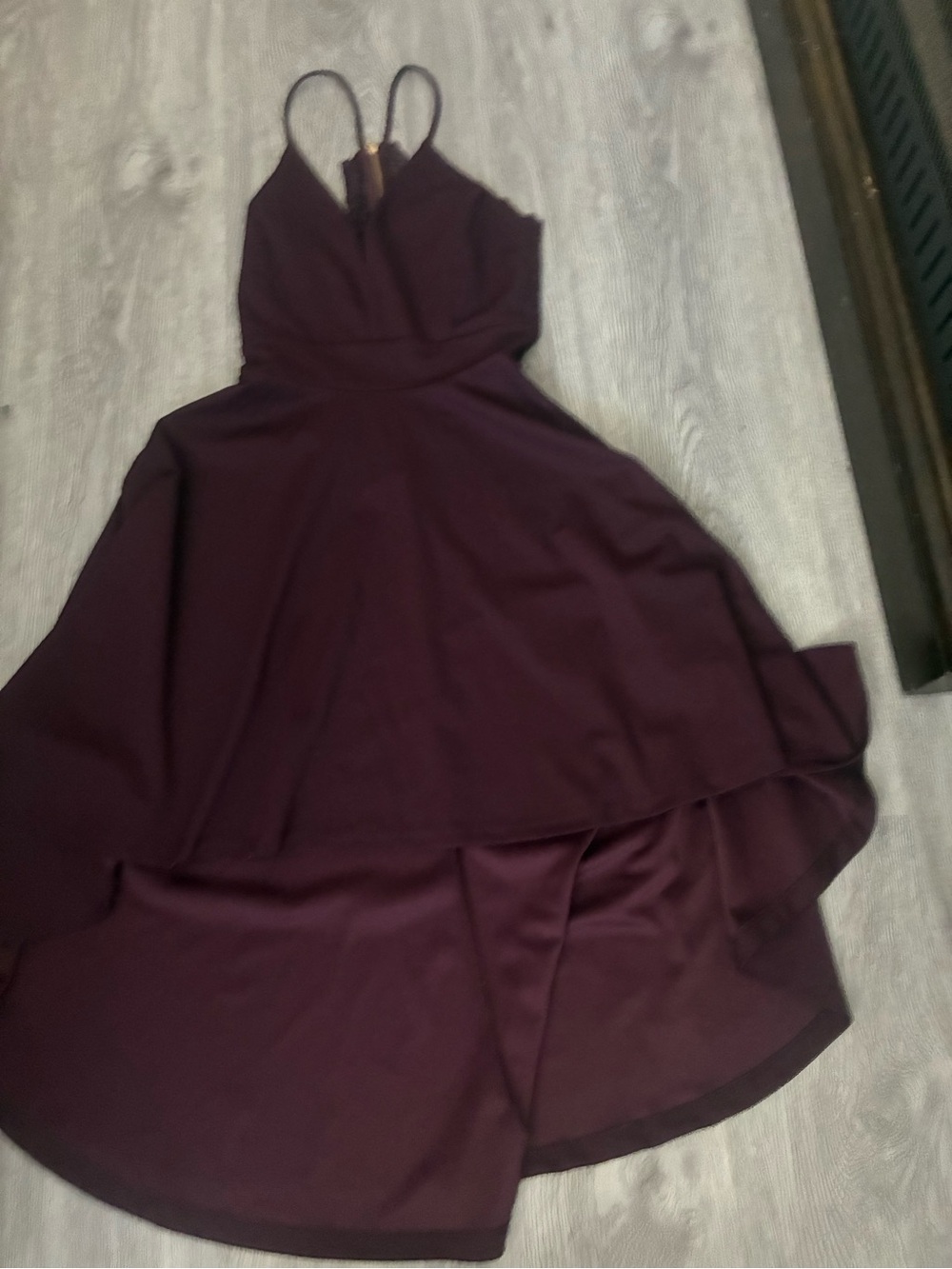Windsor Deep Plum High-Low Spaghetti Strap Dress